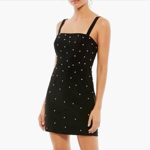 Mac Duggal Sleeveless Rhinestone Encrusted Square Neck Black Mini Dress
